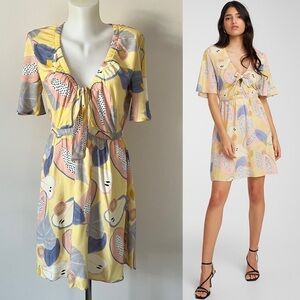 Lez a Lez Pastel Papayas Fit  and Flare Mini Dress Fruit Botanical Yellow Sz S